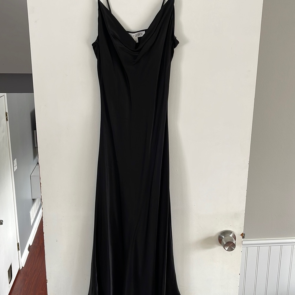 Lola & Grace Satin black midi cowneck dress